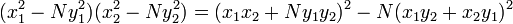 (x^2_1 - Ny^2_1)(x^2_2 - Ny^2_2) = (x_1 x_2 + Ny_1 y_2)^2 - N(x_1 y_2 + x_2 y_1)^2